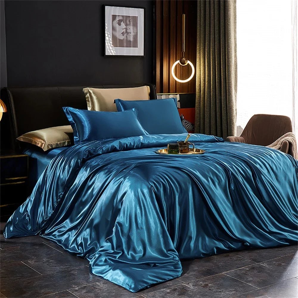 Satin Silk Luxury Bedding Set with Duvet Cover Pillowcases and Flat Sheet Smooth Lustrous Finish - Image 12