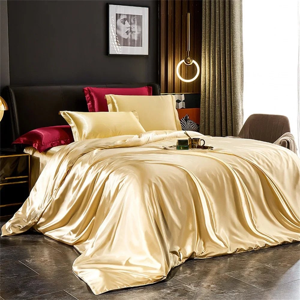 Satin Silk Luxury Bedding Set with Duvet Cover Pillowcases and Flat Sheet Smooth Lustrous Finish - Image 3
