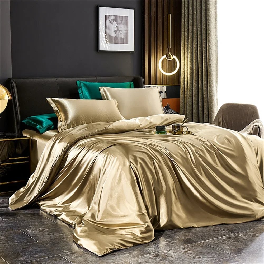 Satin Silk Luxury Bedding Set with Duvet Cover Pillowcases and Flat Sheet Smooth Lustrous Finish - Image 4