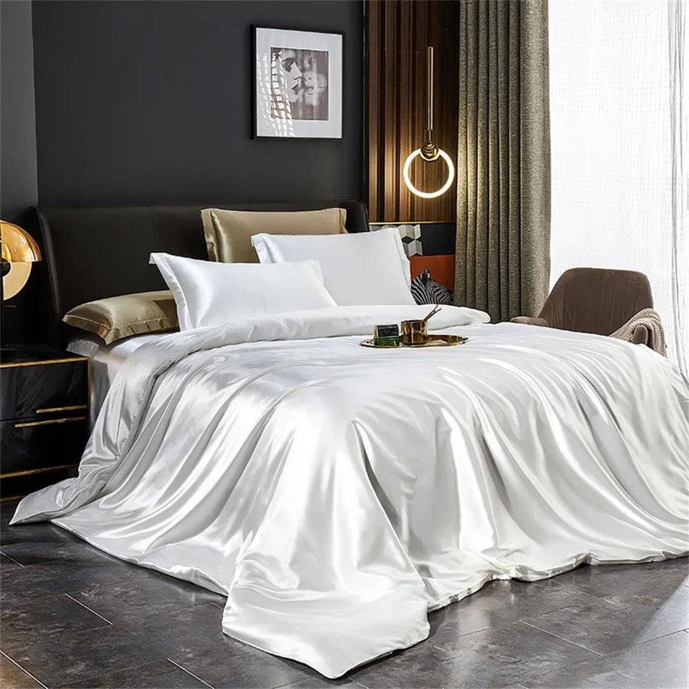 Satin Silk Luxury Bedding Set with Duvet Cover Pillowcases and Flat Sheet Smooth Lustrous Finish - Image 5