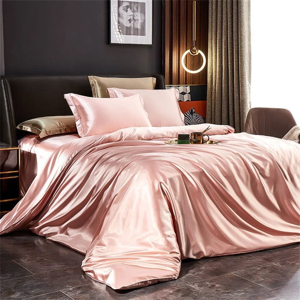 Satin Silk Luxury Bedding Set with Duvet Cover Pillowcases and Flat Sheet Smooth Lustrous Finish - Image 7