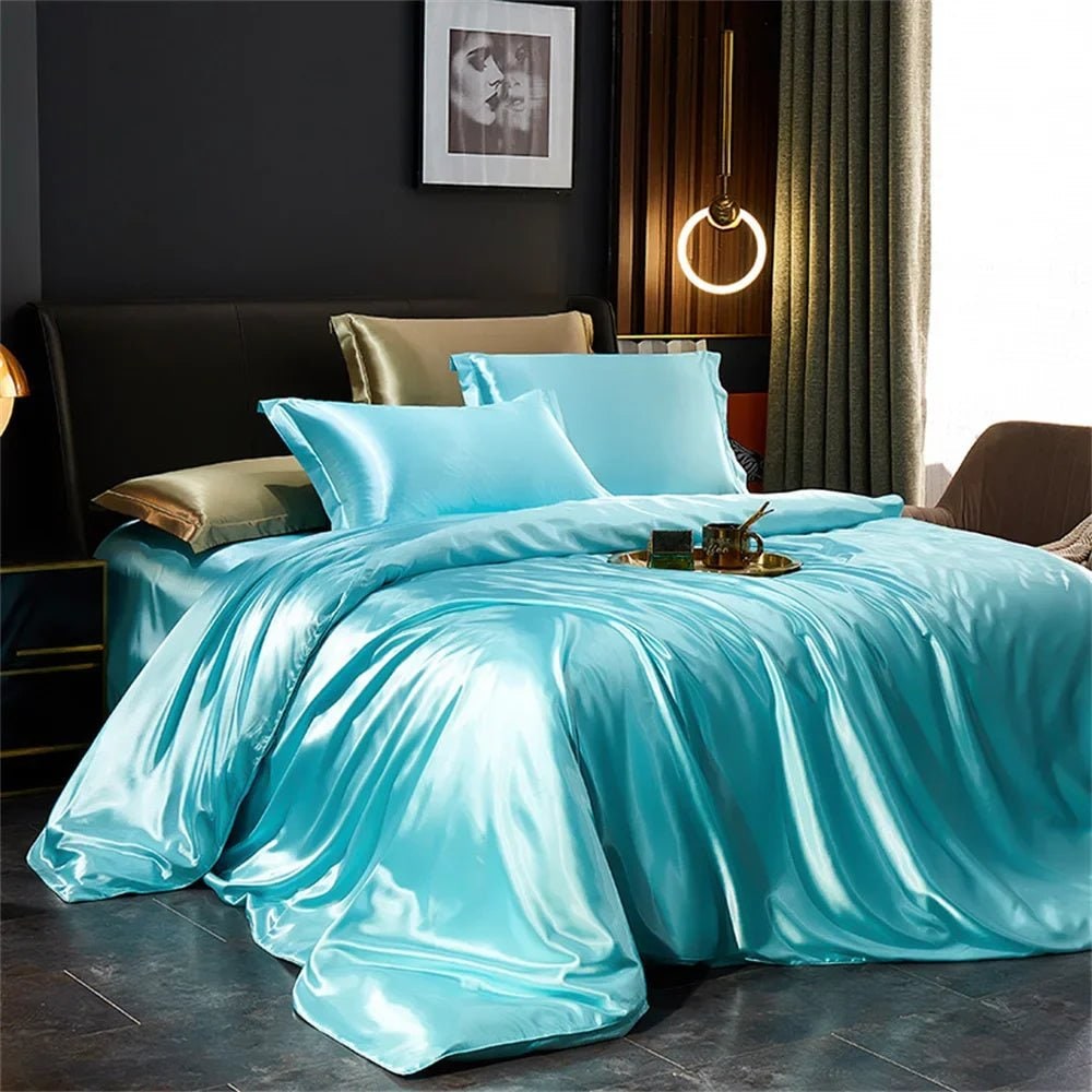 Satin Silk Luxury Bedding Set with Duvet Cover Pillowcases and Flat Sheet Smooth Lustrous Finish - Image 9