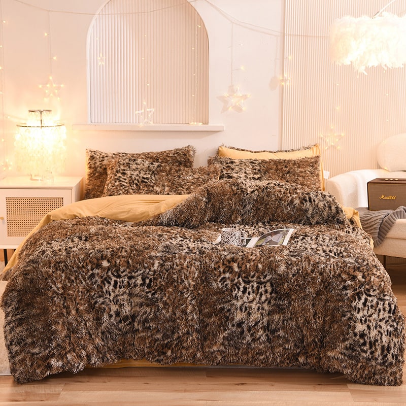 Shaggy Plush Duvet Cover with Pillow Shams King Daybed Bed Set Fleece Bedding Coverlet - Image 1