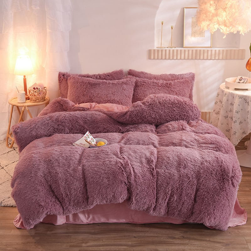 Shaggy Plush Duvet Cover with Pillow Shams King Daybed Bed Set Fleece Bedding Coverlet - Image 10