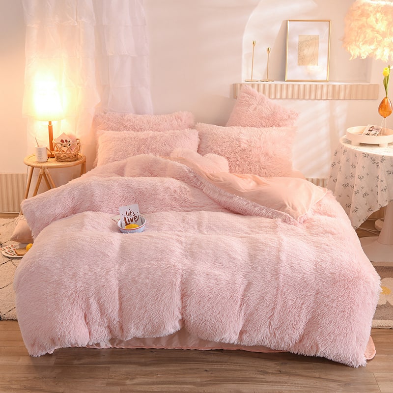 Shaggy Plush Duvet Cover with Pillow Shams King Daybed Bed Set Fleece Bedding Coverlet - Image 11