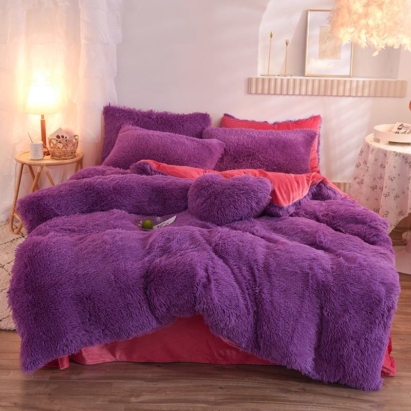 Shaggy Plush Duvet Cover with Pillow Shams King Daybed Bed Set Fleece Bedding Coverlet - Image 12