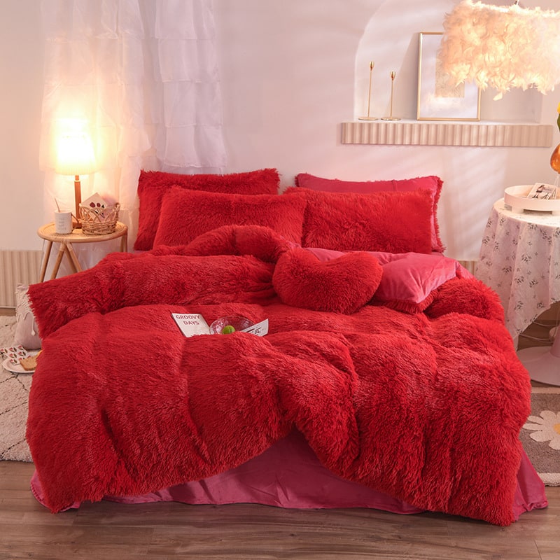 Shaggy Plush Duvet Cover with Pillow Shams King Daybed Bed Set Fleece Bedding Coverlet - Image 13