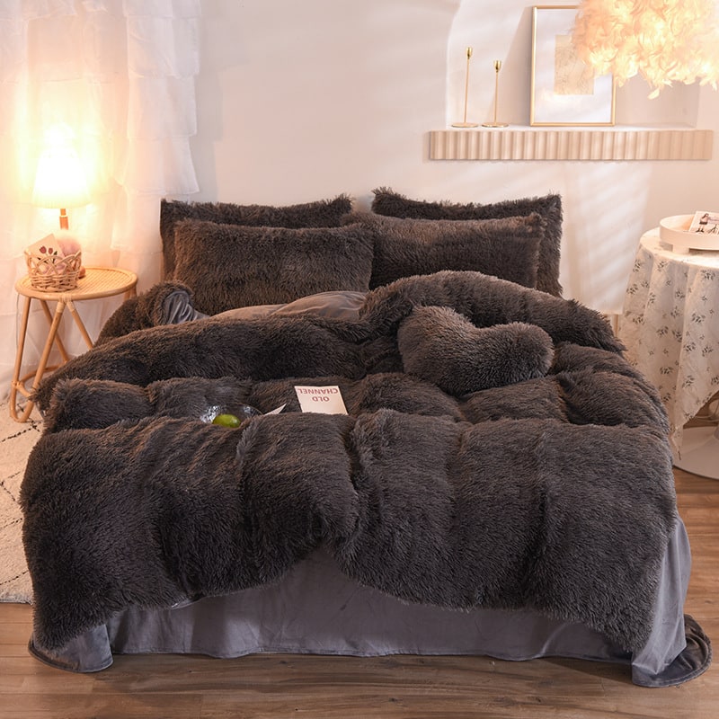 Shaggy Plush Duvet Cover with Pillow Shams King Daybed Bed Set Fleece Bedding Coverlet - Image 14