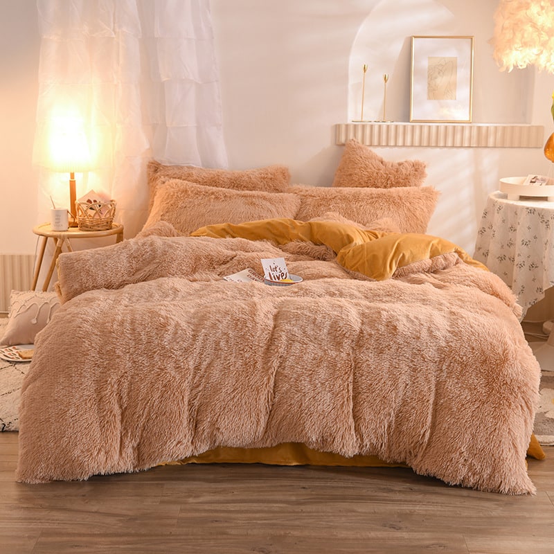 Shaggy Plush Duvet Cover with Pillow Shams King Daybed Bed Set Fleece Bedding Coverlet - Image 15