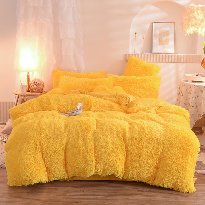 Shaggy Plush Duvet Cover with Pillow Shams King Daybed Bed Set Fleece Bedding Coverlet - Image 2