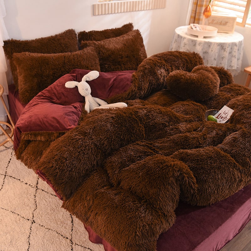 Shaggy Plush Duvet Cover with Pillow Shams King Daybed Bed Set Fleece Bedding Coverlet - Image 3