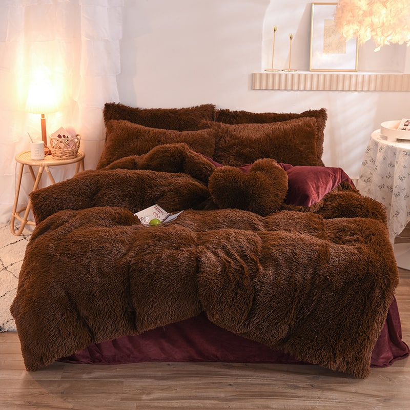 Shaggy Plush Duvet Cover with Pillow Shams King Daybed Bed Set Fleece Bedding Coverlet - Image 4