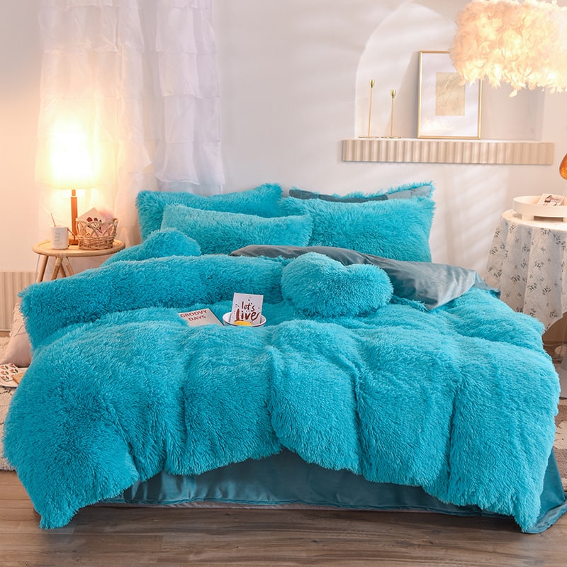 Shaggy Plush Duvet Cover with Pillow Shams King Daybed Bed Set Fleece Bedding Coverlet - Image 5