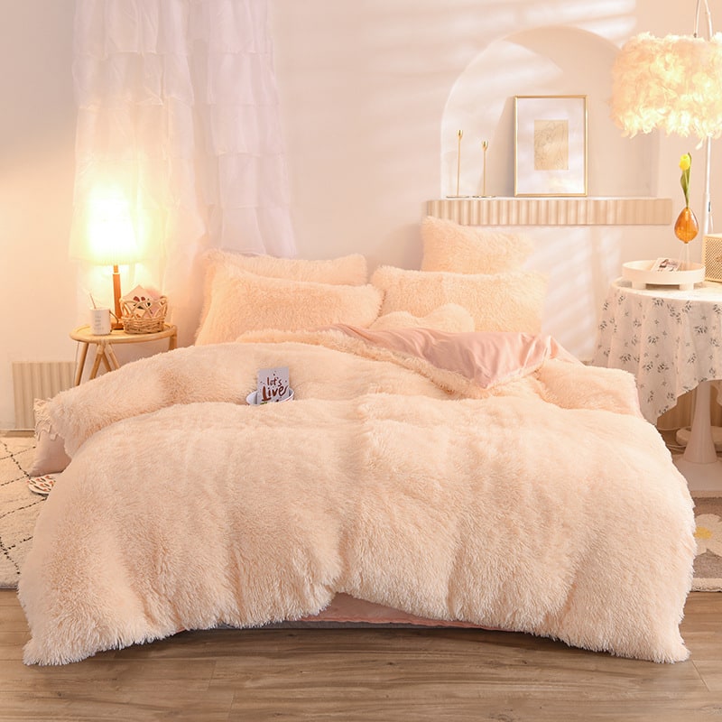 Shaggy Plush Duvet Cover with Pillow Shams King Daybed Bed Set Fleece Bedding Coverlet - Image 6