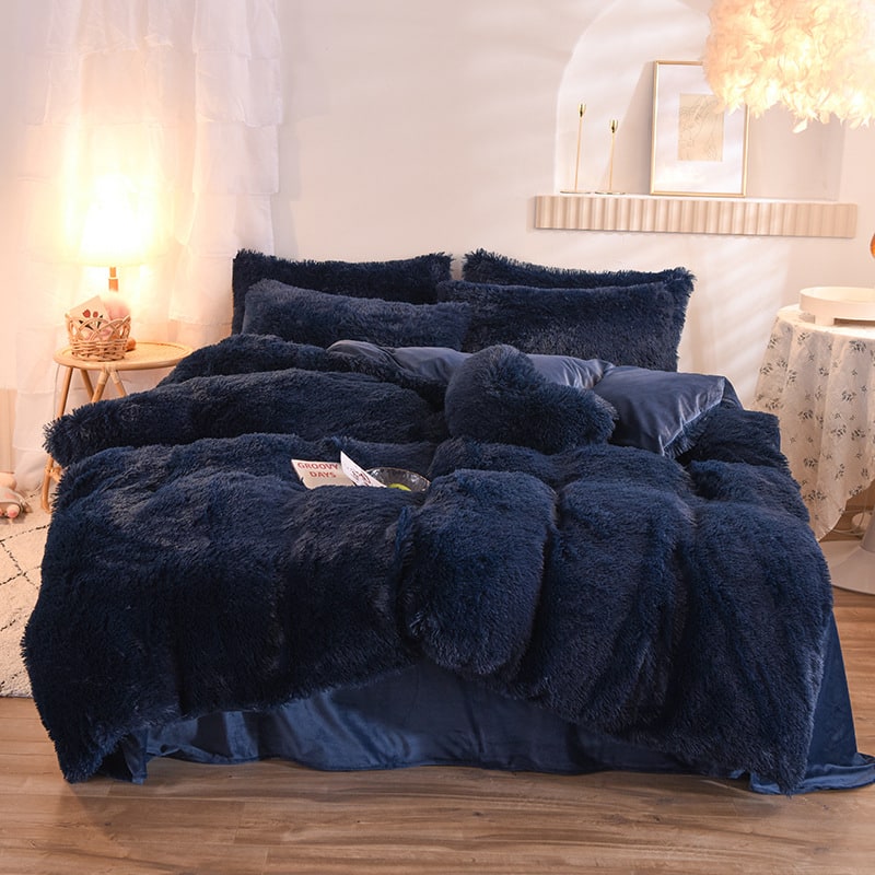 Shaggy Plush Duvet Cover with Pillow Shams King Daybed Bed Set Fleece Bedding Coverlet - Image 8