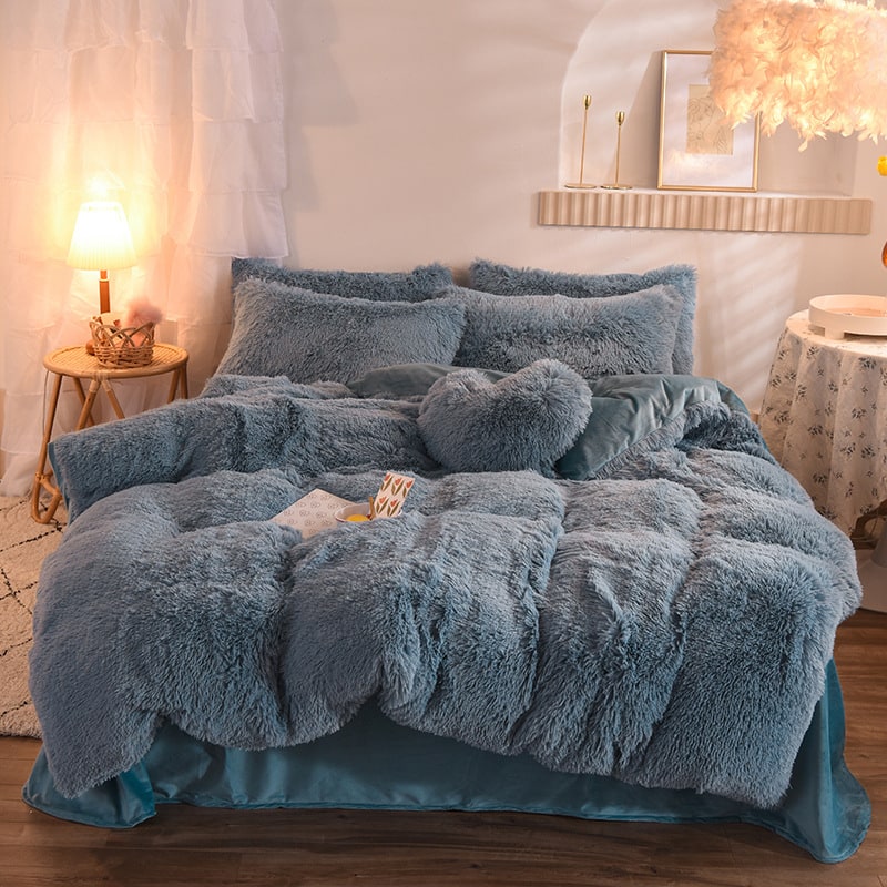 Shaggy Plush Duvet Cover with Pillow Shams King Daybed Bed Set Fleece Bedding Coverlet - Image 9