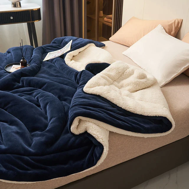 Sherpa Fleece Blanket with Soft Faux Fur and Reversible Throw Quilted Plush King Size - Image 3