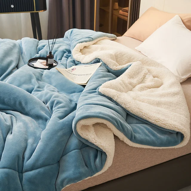Sherpa Fleece Blanket with Soft Faux Fur and Reversible Throw Quilted Plush King Size - Image 6