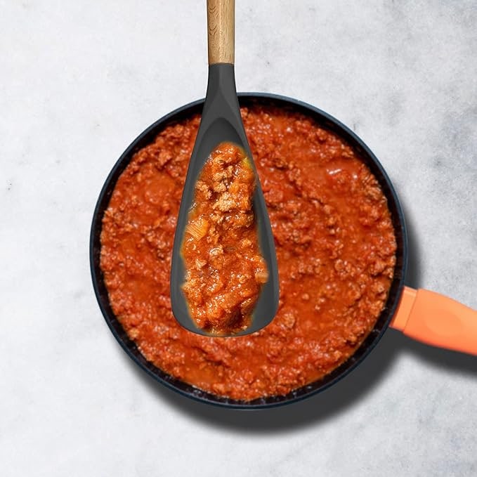Silicone Fish Spatula for Cooking with Wooden Handle and Heat Resistant Spoonula Scoop - Image 11