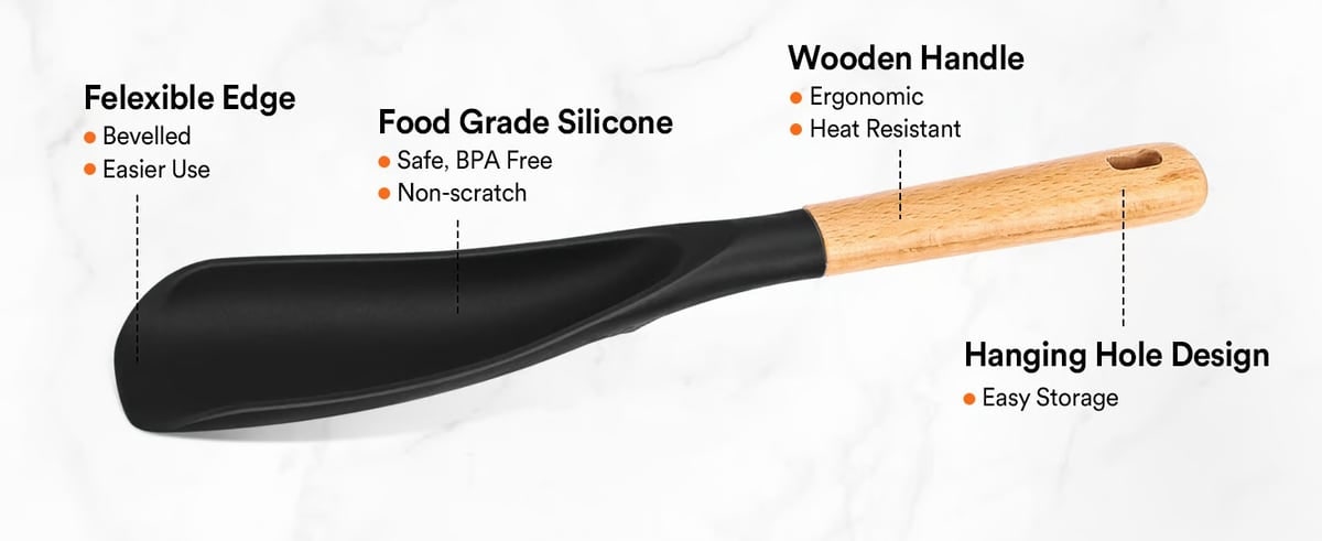Silicone Fish Spatula for Cooking with Wooden Handle and Heat Resistant Spoonula Scoop - Image 16