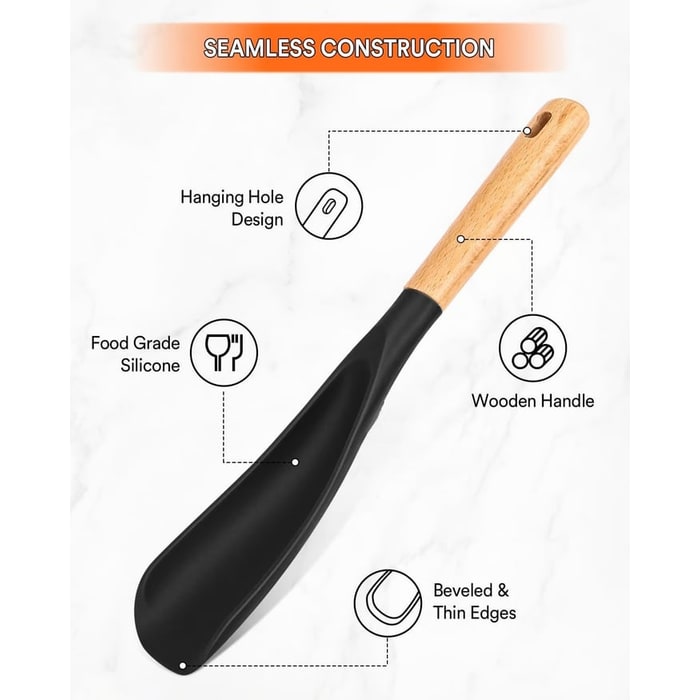Silicone Fish Spatula for Cooking with Wooden Handle and Heat Resistant Spoonula Scoop - Image 2