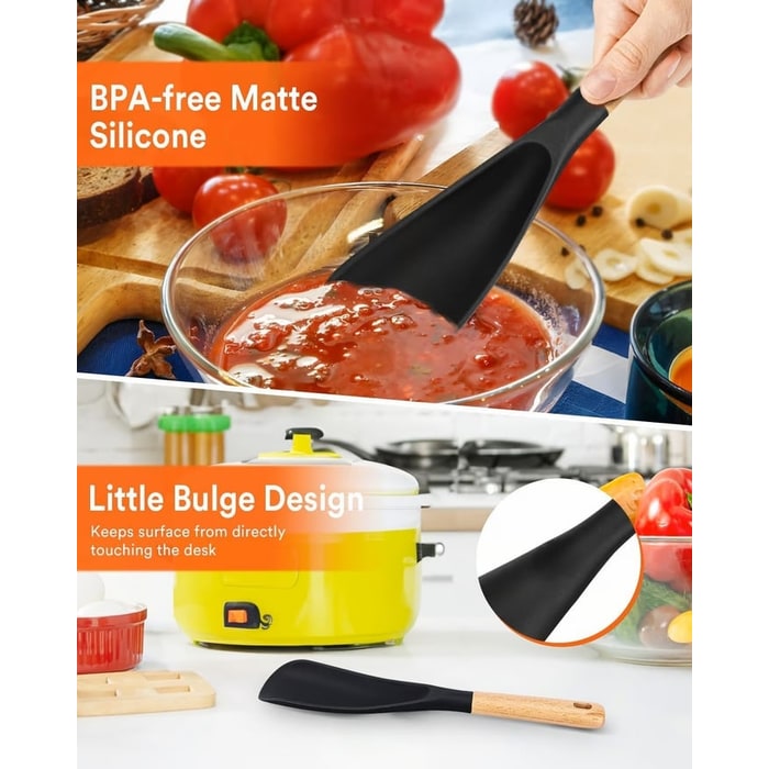 Silicone Fish Spatula for Cooking with Wooden Handle and Heat Resistant Spoonula Scoop - Image 5