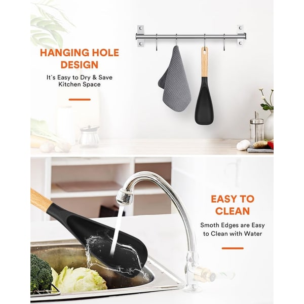 Silicone Fish Spatula for Cooking with Wooden Handle and Heat Resistant Spoonula Scoop - Image 8
