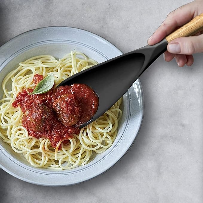 Silicone Fish Spatula for Cooking with Wooden Handle and Heat Resistant Spoonula Scoop - Image 9