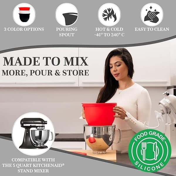 Silicone Mixer Bowl Liner for 5 Quart Stand with Lid and Dough Proofing - Image 8