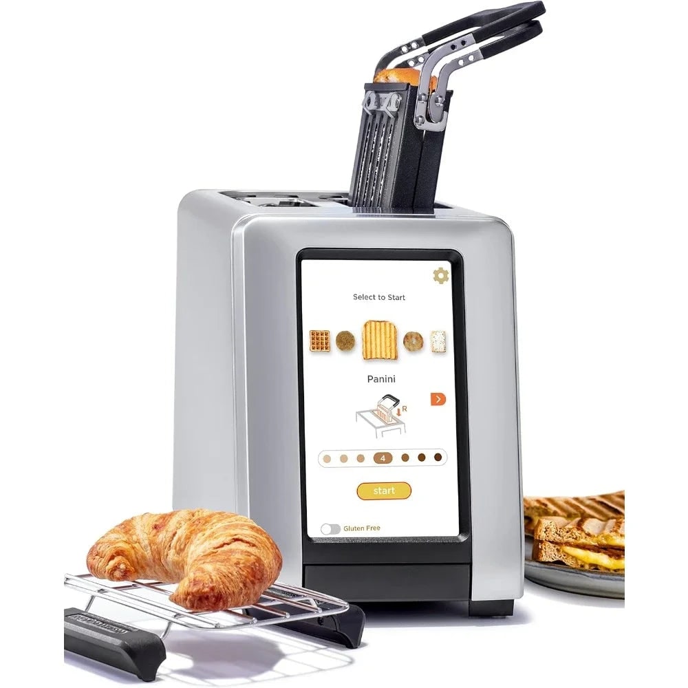 Smart Touchscreen Toaster 2 Slice Brushed Metal Warming Rack Panini Press Digital - Image 1