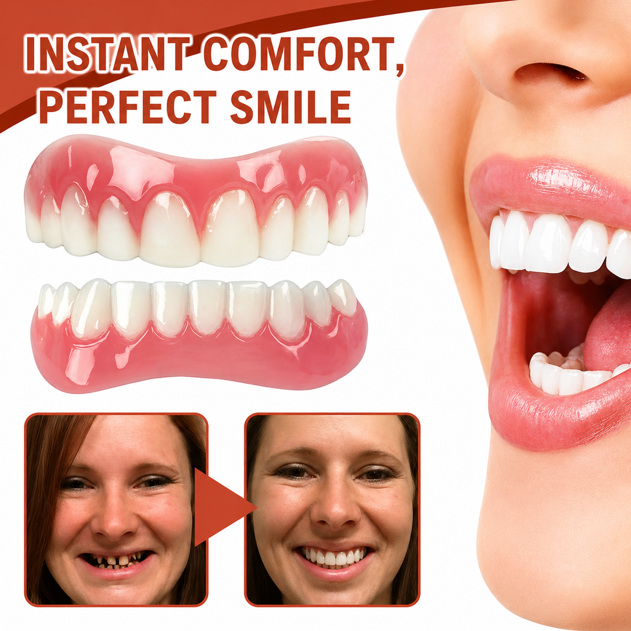 Snap on Veneers Fake Teeth Removable Cosmetic Smile Whitening Kit Instant - Image 1