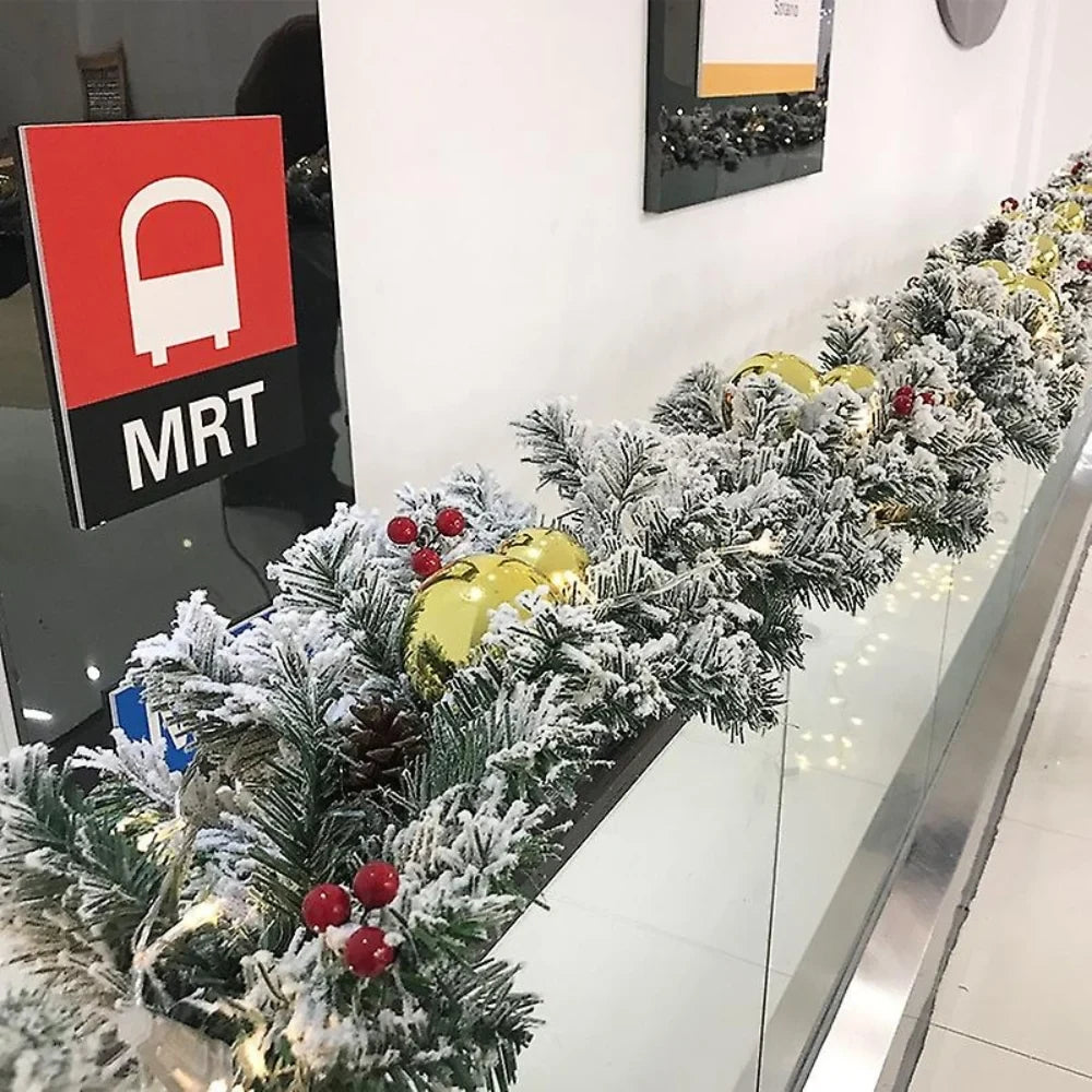 Snow-Flocked Artificial Christmas Garland for Stairs and Fireplace with Bendable Wire - Image 3