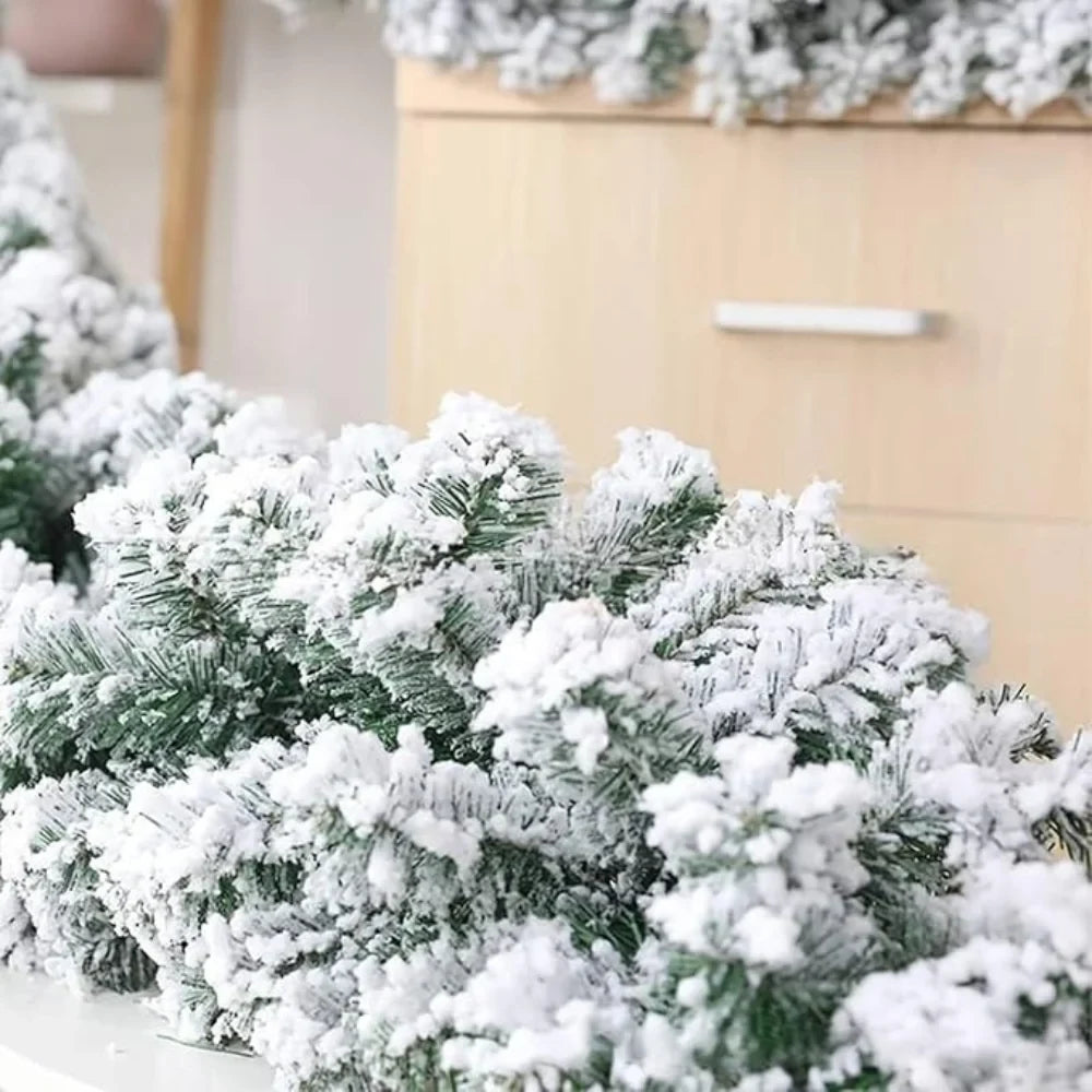 Snow-Flocked Artificial Christmas Garland for Stairs and Fireplace with Bendable Wire - Image 4