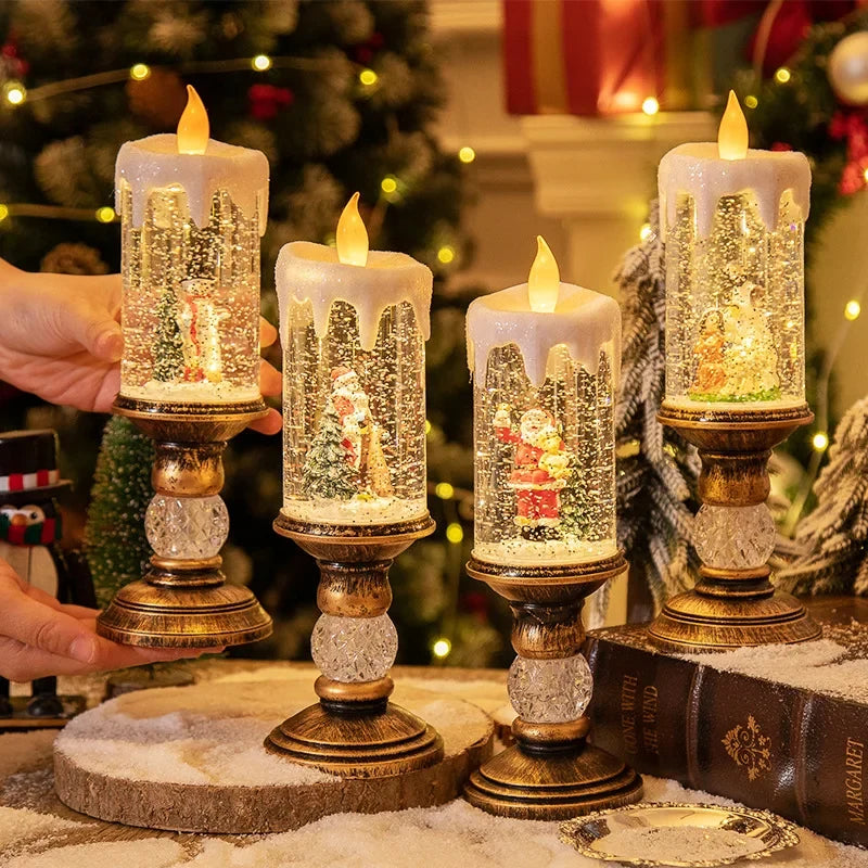 Snow Globe Flameless LED Candle with Battery Operated Light and Glitter Design - Image 1