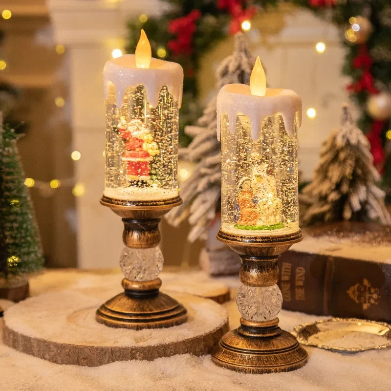 Snow Globe Flameless LED Candle with Battery Operated Light and Glitter Design - Image 3