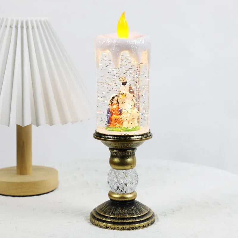 Snow Globe Flameless LED Candle with Battery Operated Light and Glitter Design - Image 7