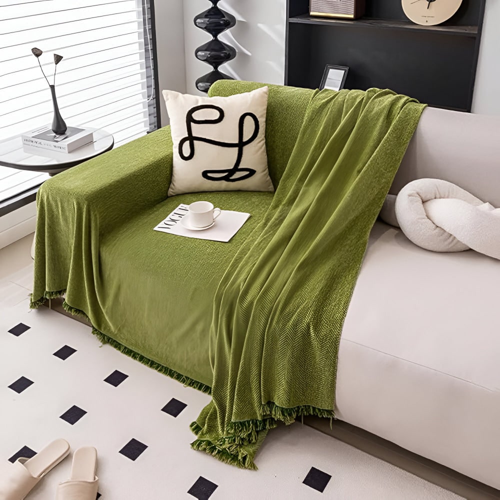 Sofa Throw Blanket Couch Woven Herringbone Fringed Tassel Textured Cover - Image 3