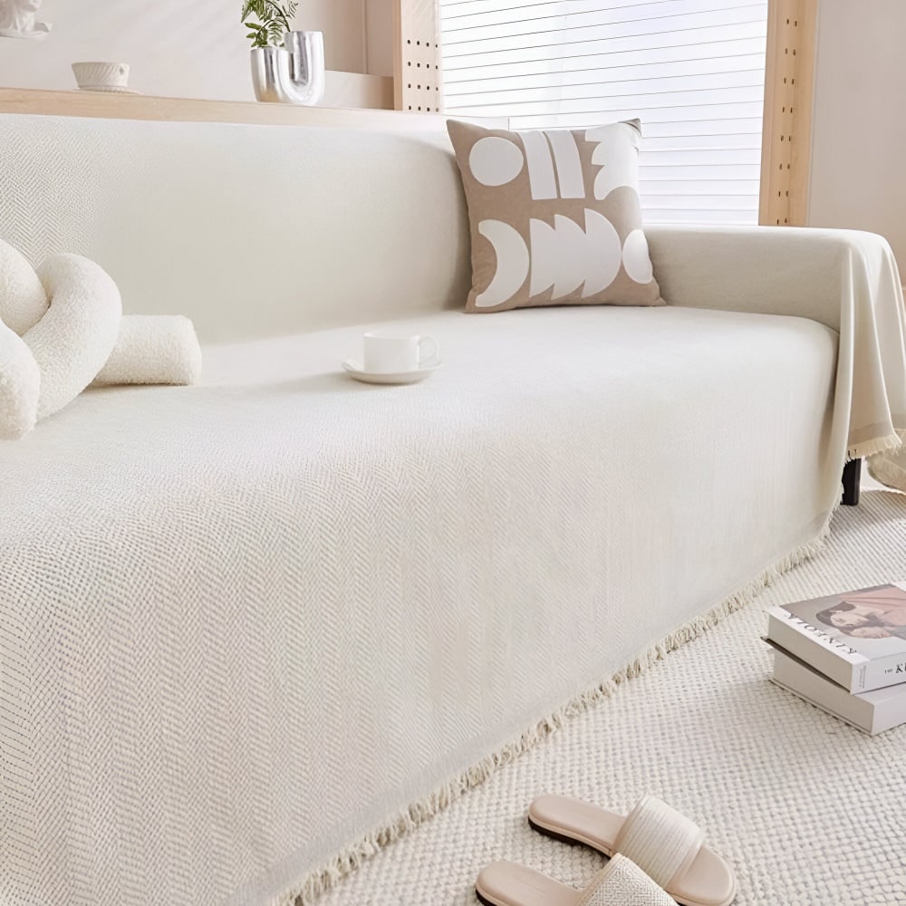 Sofa Throw Blanket Couch Woven Herringbone Fringed Tassel Textured Cover - Image 7