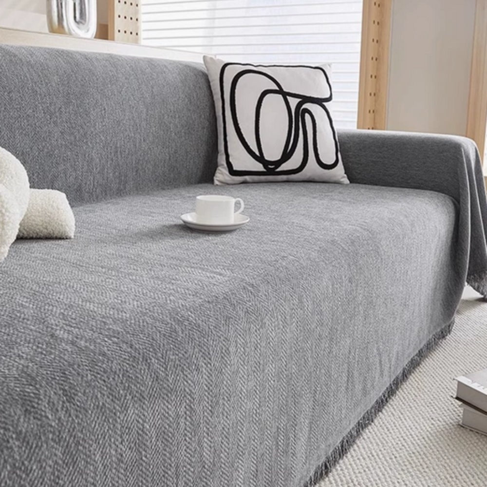 Sofa Throw Blanket with Woven Herringbone Pattern and Fringe Tassel Edges - Image 2