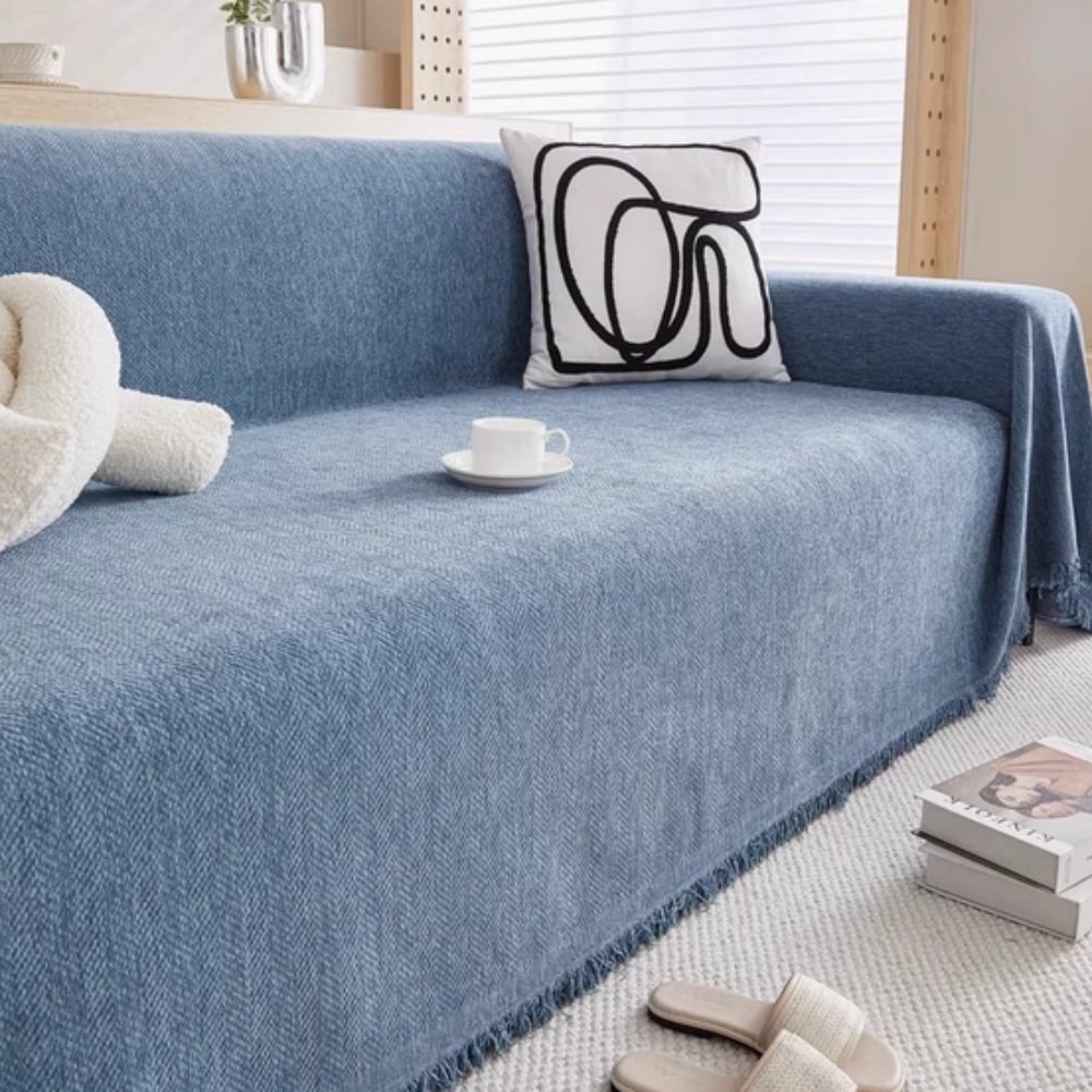 Sofa Throw Blanket with Woven Herringbone Pattern and Fringe Tassel Edges - Image 4