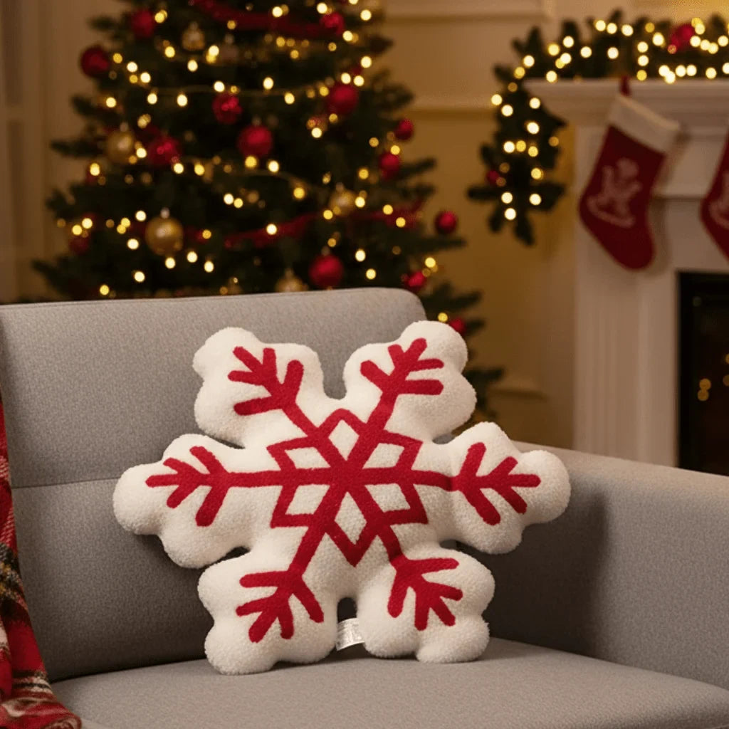 Soft Plush Snowflake Throw Pillow with Tufted Pattern and Sherpa Fabric - Image 1