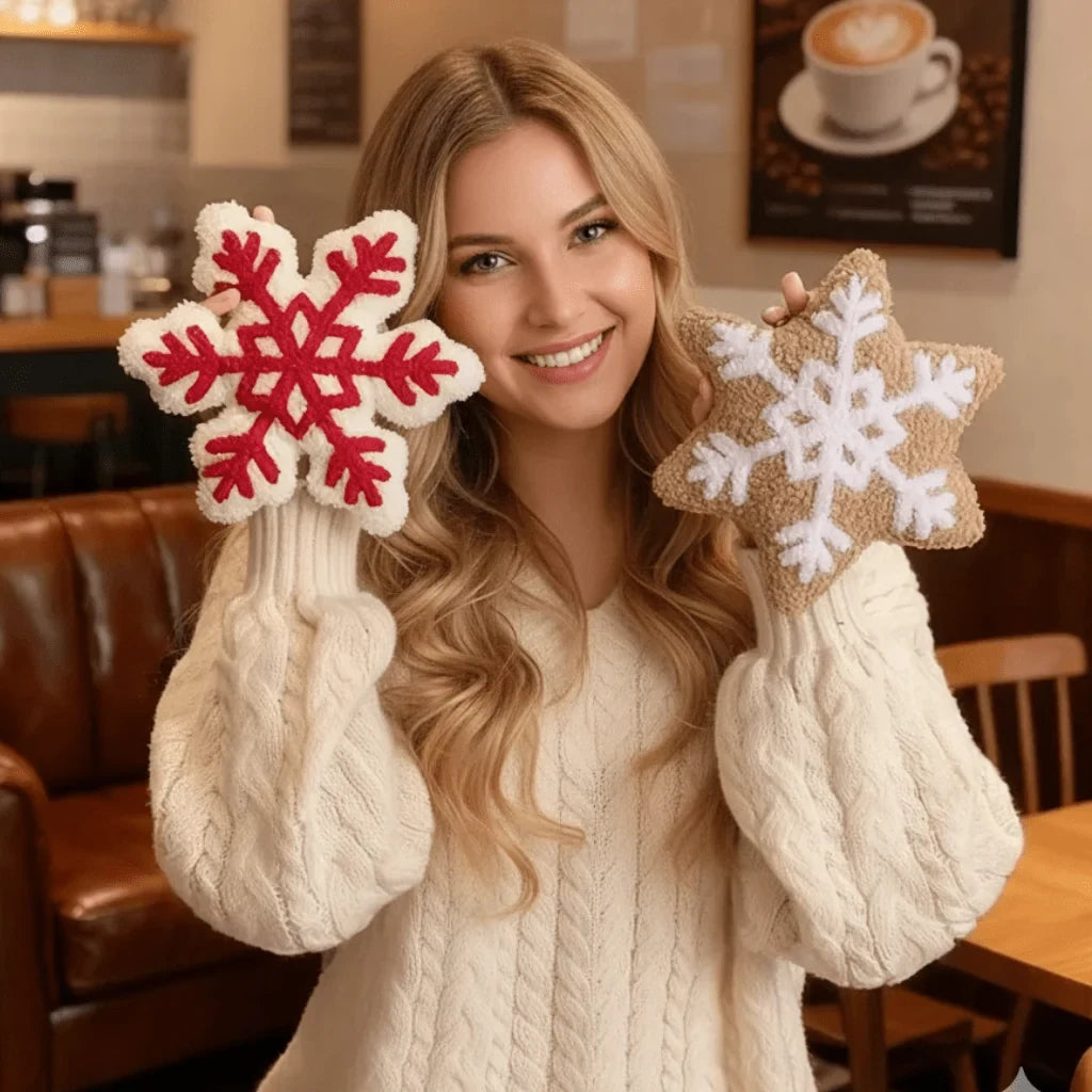 Soft Plush Snowflake Throw Pillow with Tufted Pattern and Sherpa Fabric - Image 3