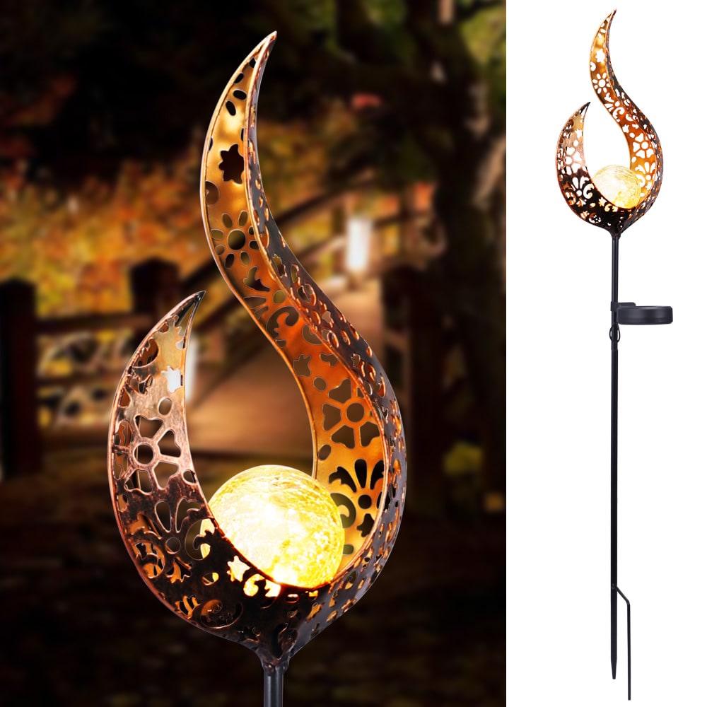 Solar Garden Lights with Crackle Glass Globe Pathway Stake Waterproof Outdoor Powered Landscape - Image 3