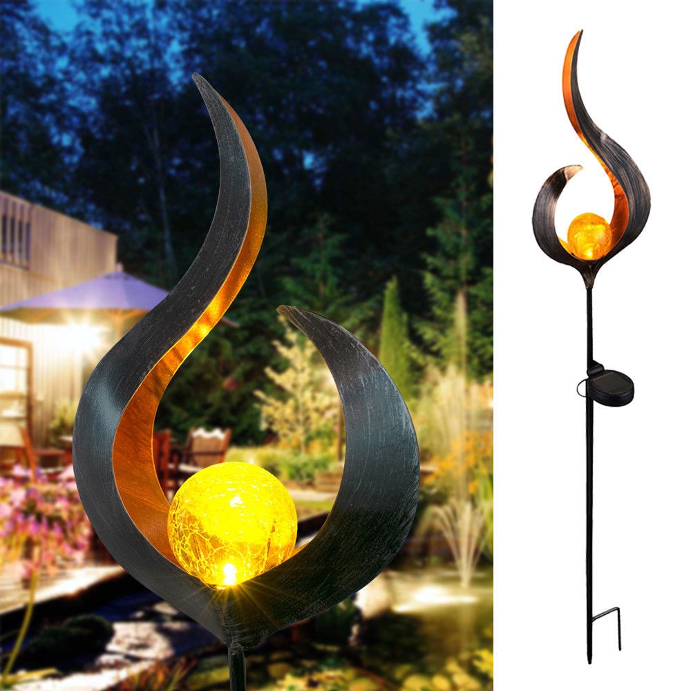Solar Garden Lights with Crackle Glass Globe Pathway Stake Waterproof Outdoor Powered Landscape - Image 4