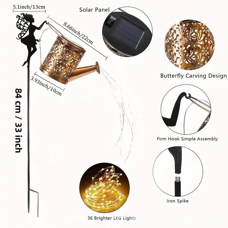 Solar Metal Watering Can Plant Light with LED String and Ground Stake - Image 10