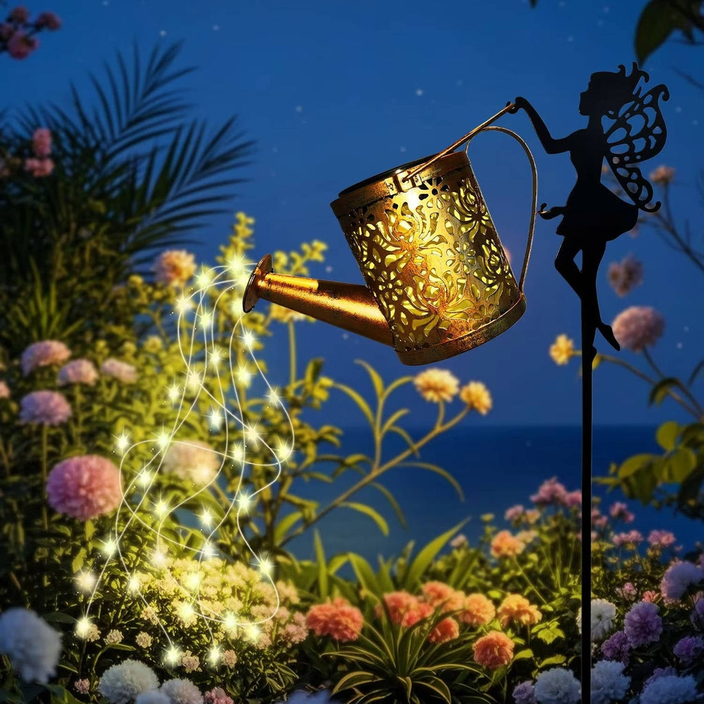 Solar Metal Watering Can Plant Light with LED String and Ground Stake - Image 4