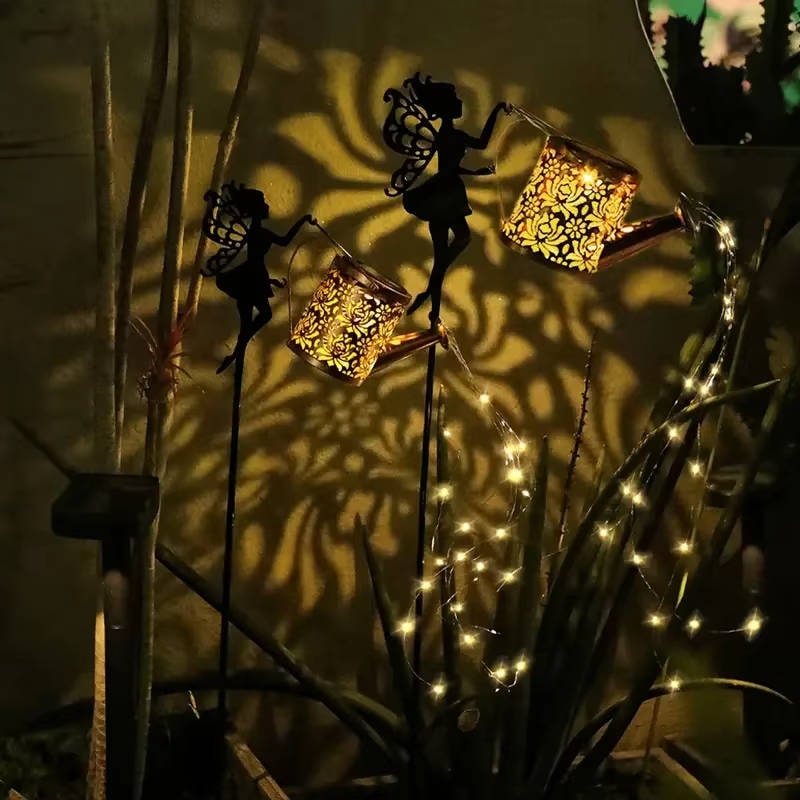 Solar Metal Watering Can Plant Light with LED String and Ground Stake - Image 5