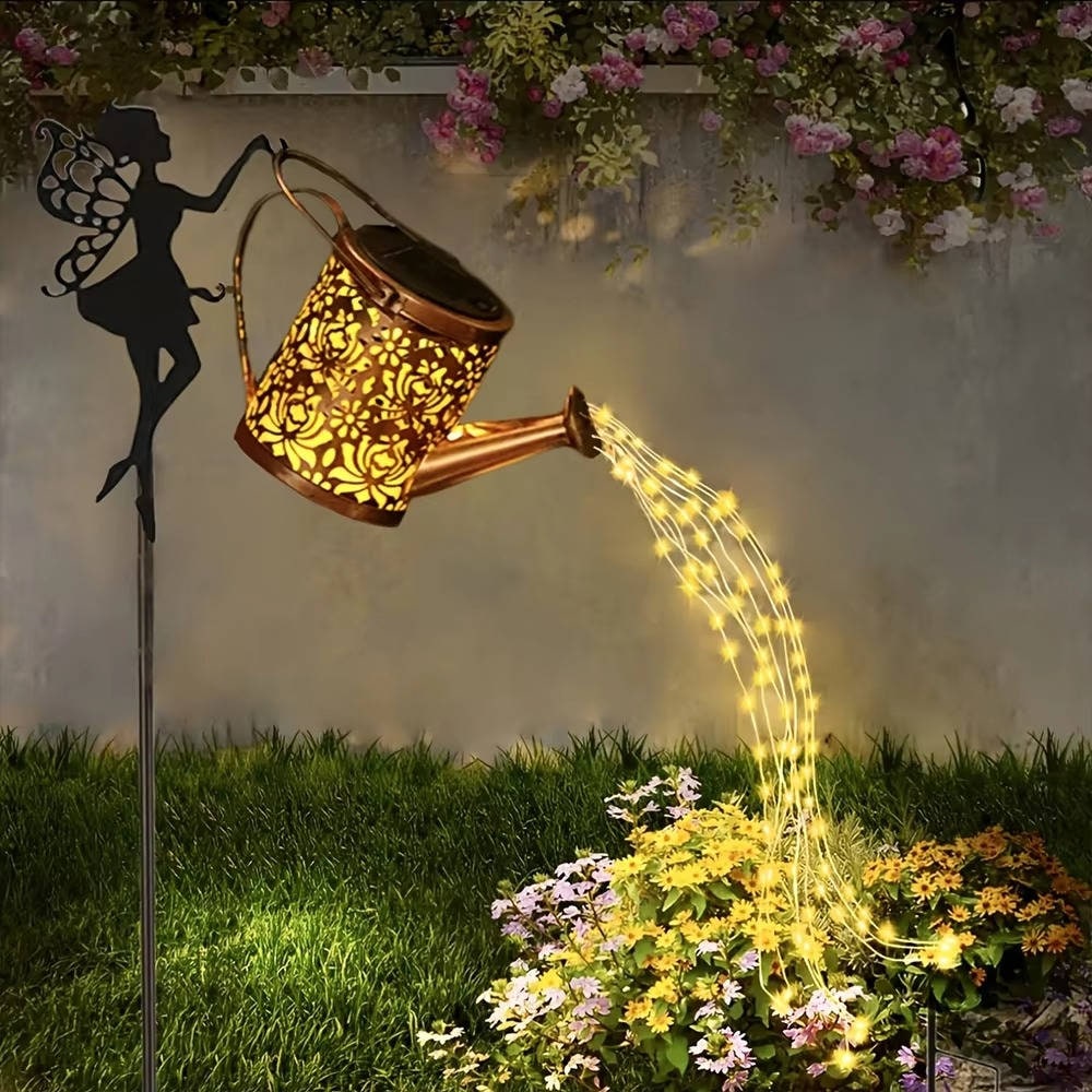 Solar Metal Watering Can Plant Light with LED String and Ground Stake - Image 6