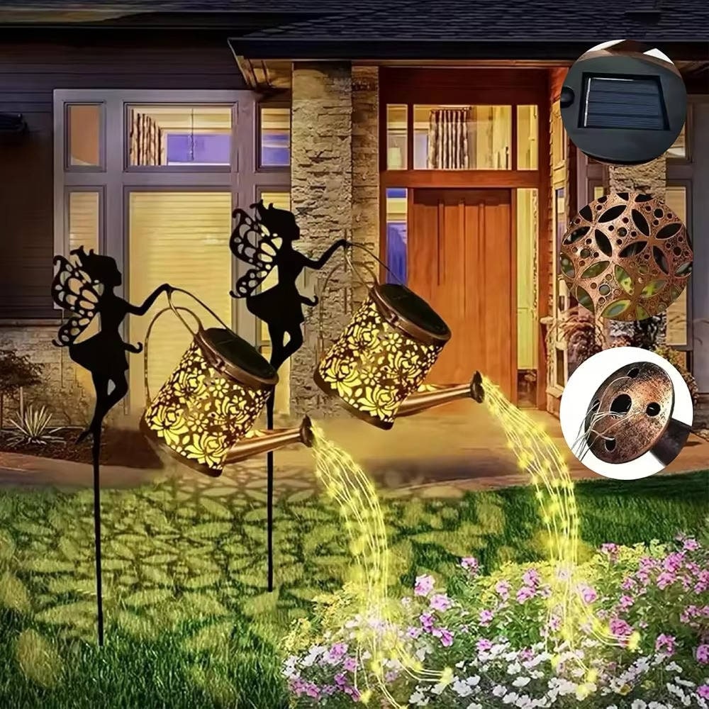 Solar Metal Watering Can Plant Light with LED String and Ground Stake - Image 7