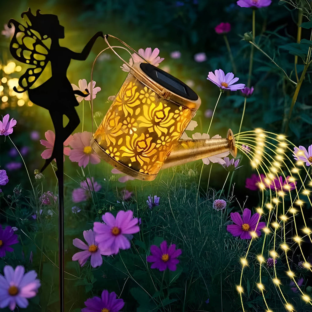 Solar Metal Watering Can Plant Light with LED String and Ground Stake - Image 8